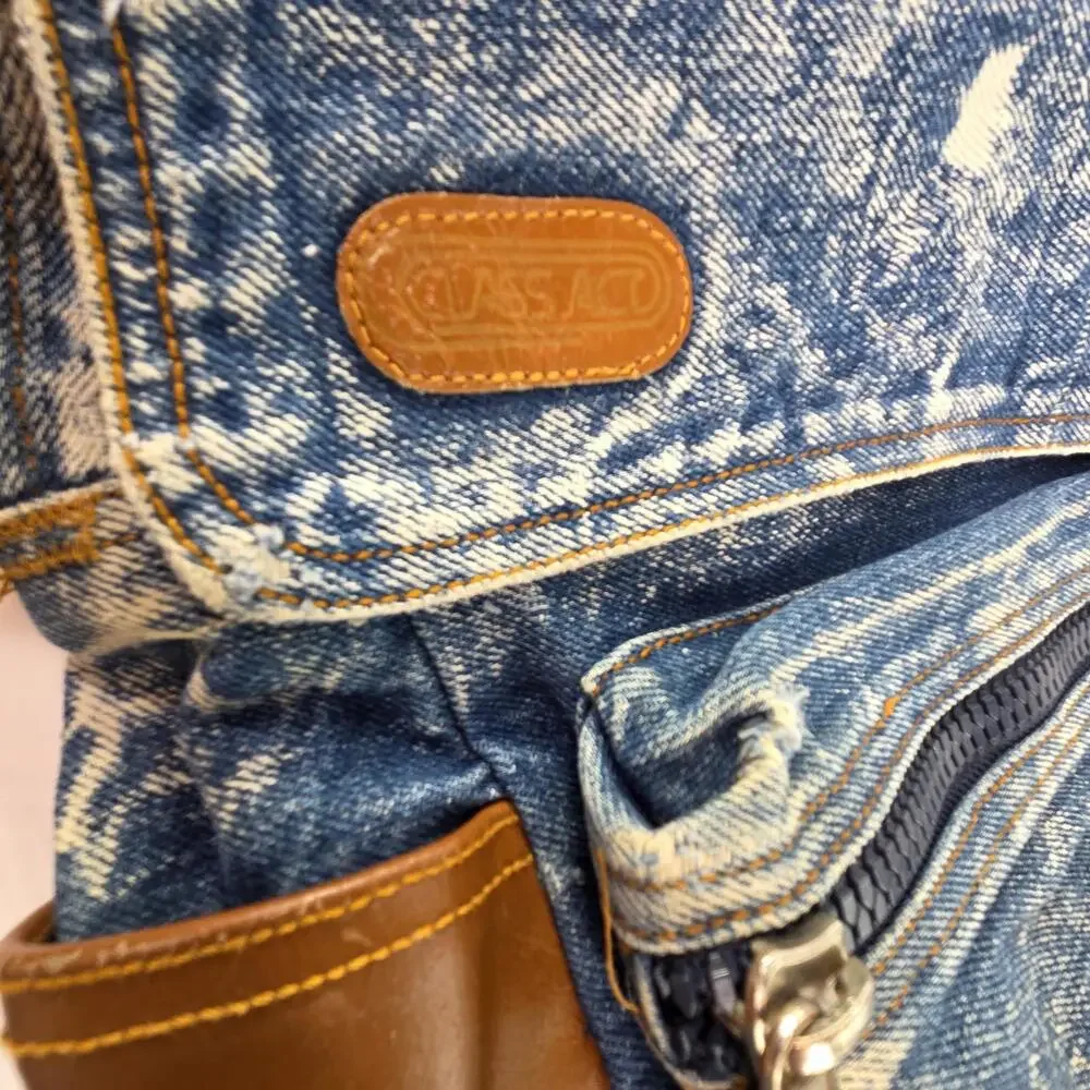 Vintage Class Act 90s Blue Stone Washed Thick Denim Zip Niche Design Backpacks - Picture 6 of 13